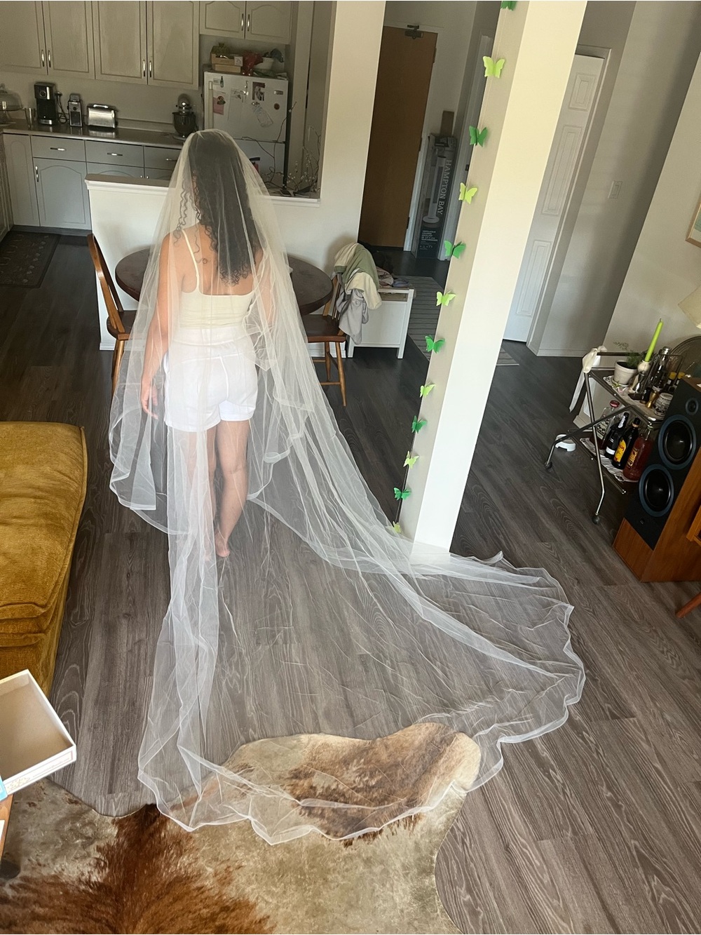 Long Cathedral Wedding Veil with Solid Edge - White